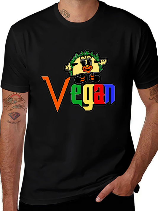 Vegan Taco Cartoon Black T-Shirt