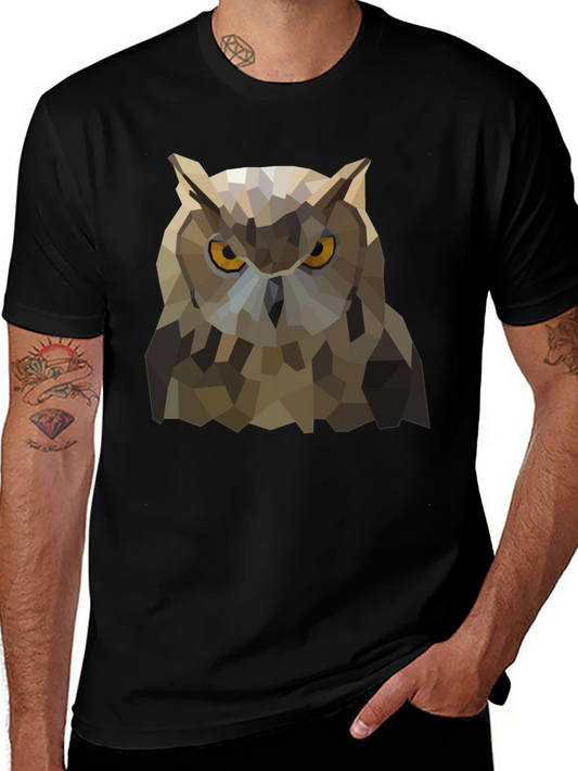 Geometric Owl Graphic Black T-Shirt