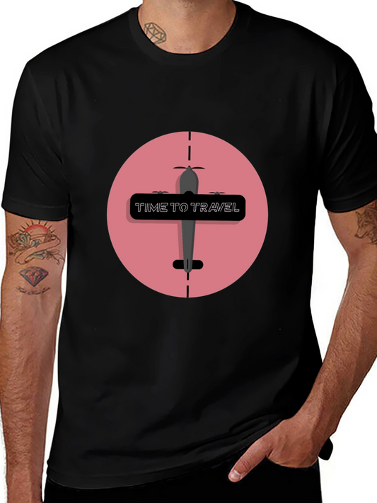 Time to Travel Airplane Graphic Tee - Black