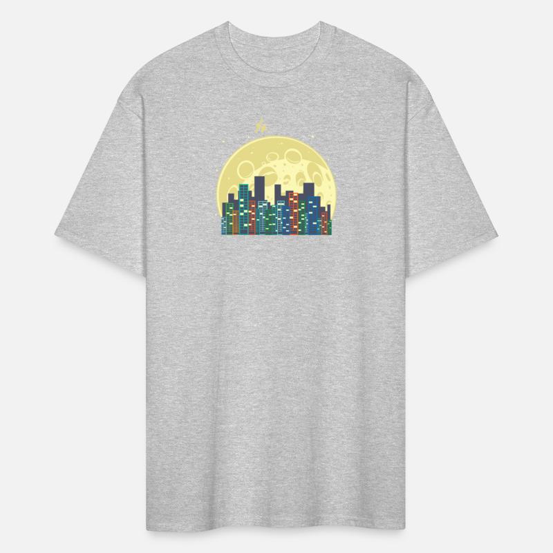 Skyline in front of Moon and Satellite Building Ci