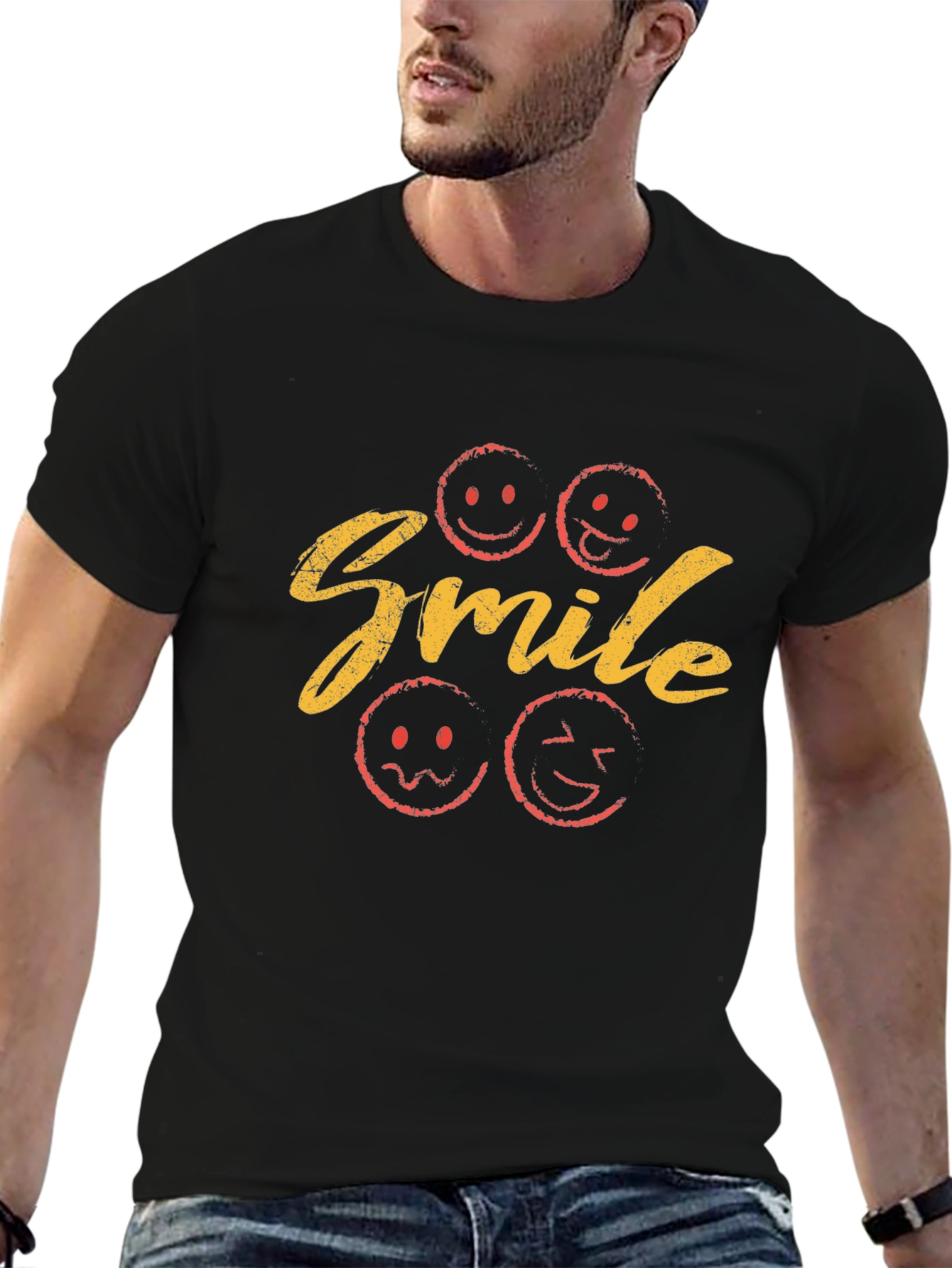Smile Graphic Print T-Shirt - Black