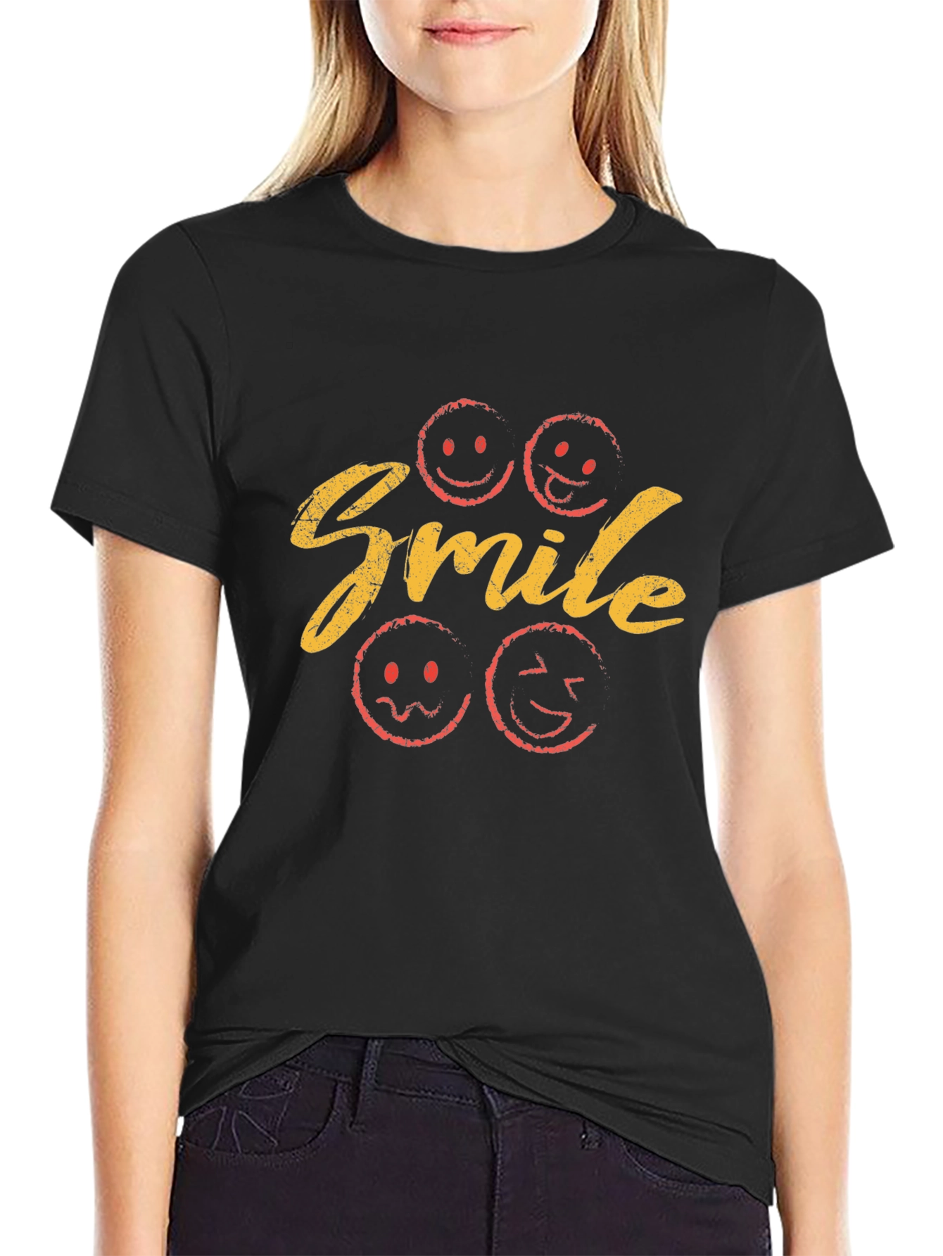 Smile Graphic Print T-Shirt - Black