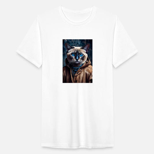 Snowshoe Cat Breed Portrait wears a leather jacket