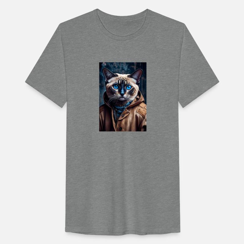 Snowshoe Cat Breed Portrait wears a leather jacket