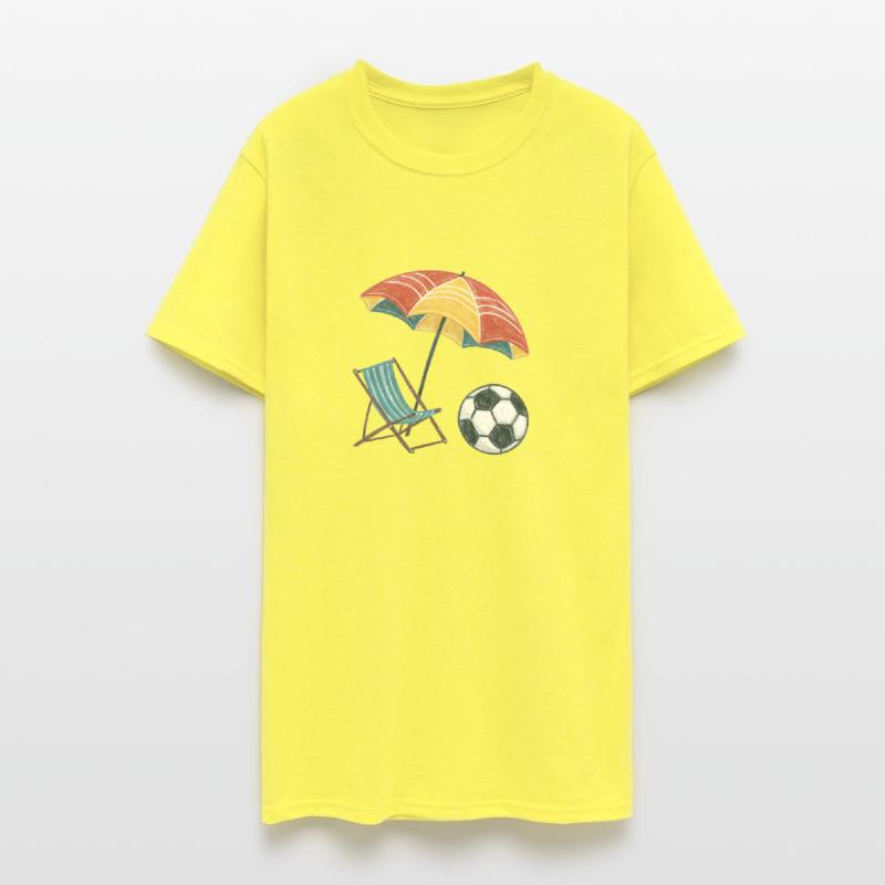 Soccer Ball on the Beach with Chair and Parasol