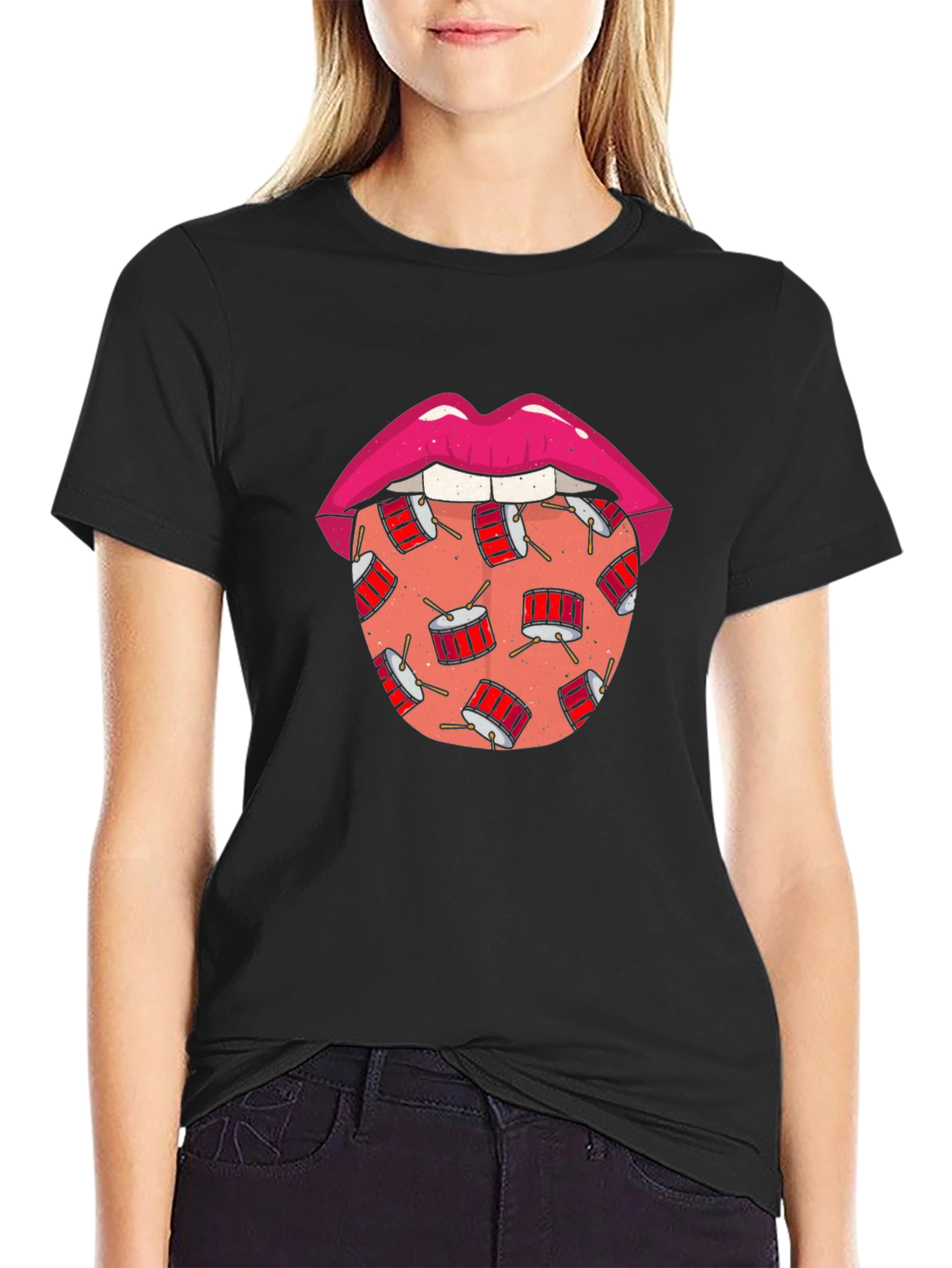 Drum Tongue Graphic T-Shirt - Black
