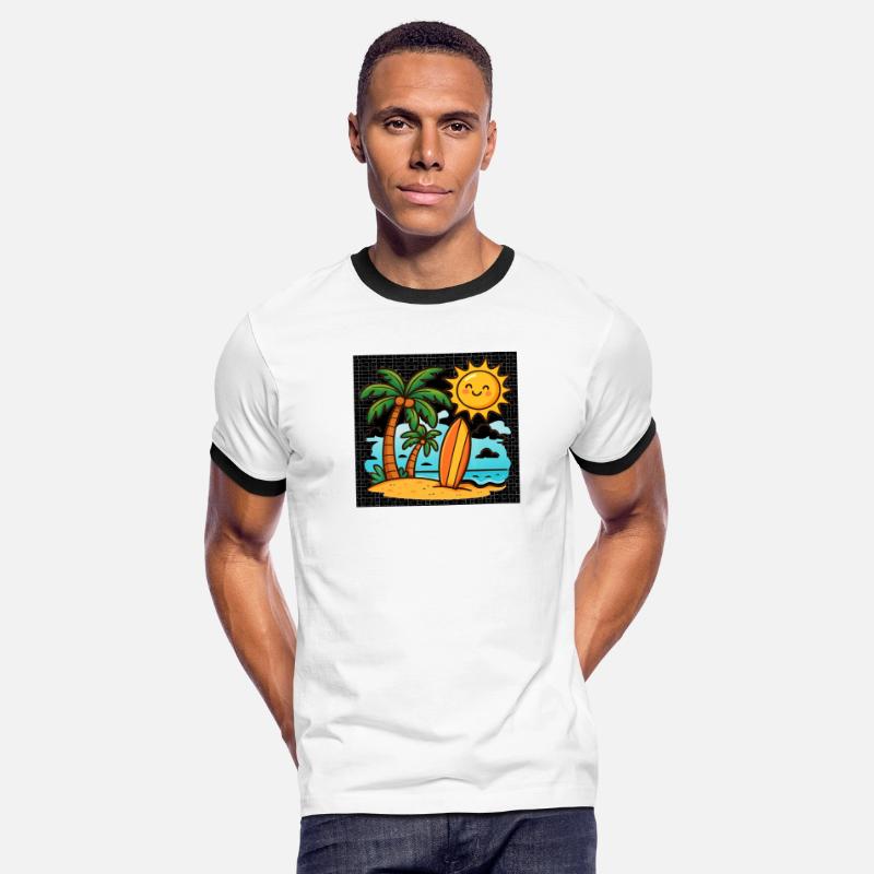 Sunny Beach Scene with Surfer Palms