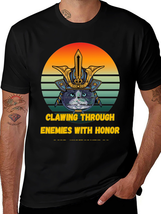 Samurai Cat T-Shirt - Clawing Through Honor Tee