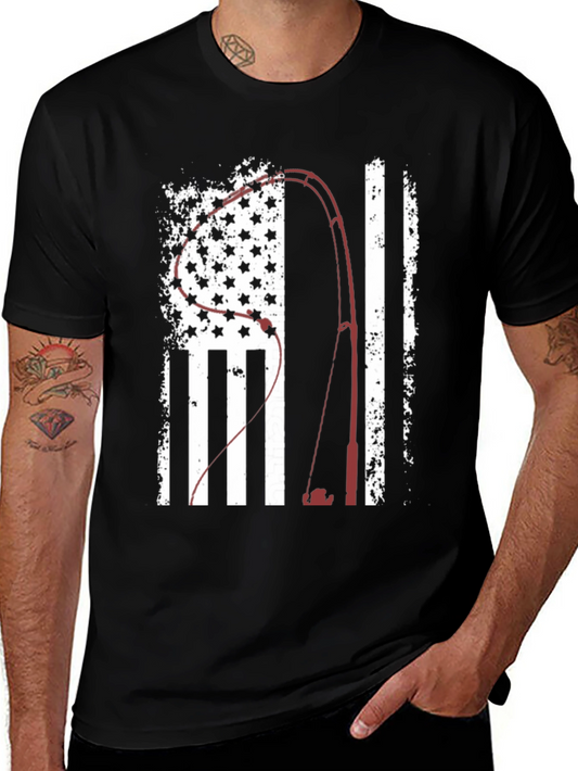 Fishing Rod USA Flag Graphic T-Shirt