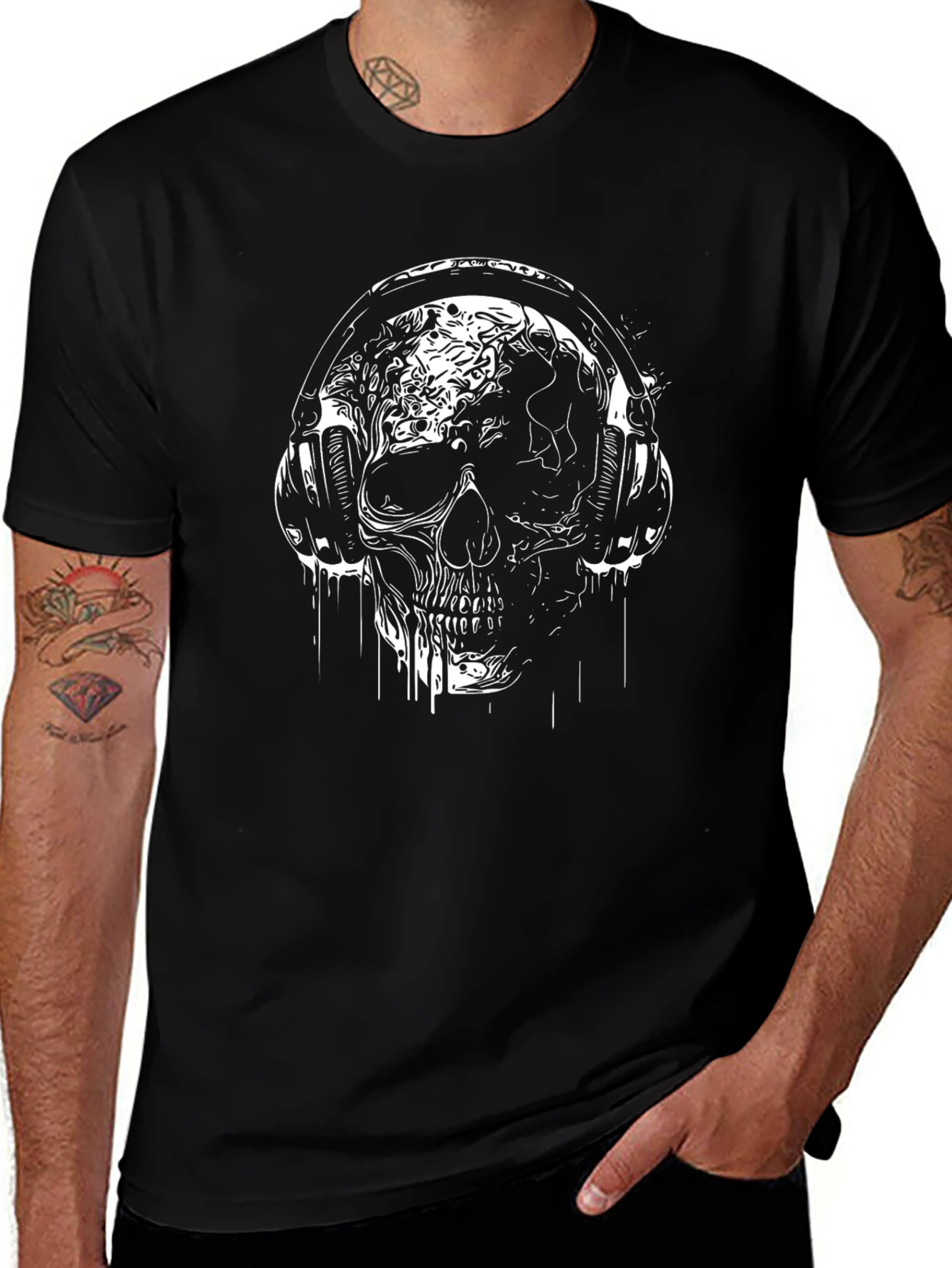 Skull Headphones Graphic T-Shirt - Black