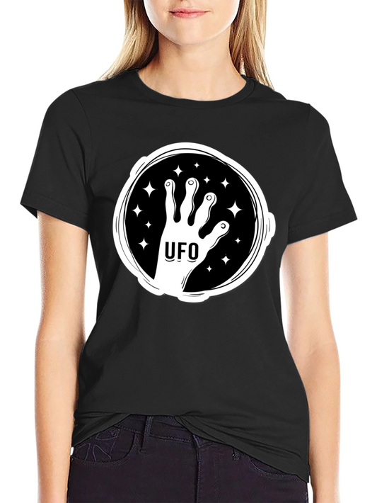 UFO Alien Hand Graphic Black T-Shirt
