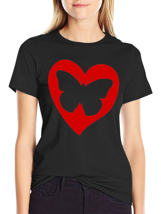 Heart Butterfly Graphic Tee - Black Cotton T-Shirt