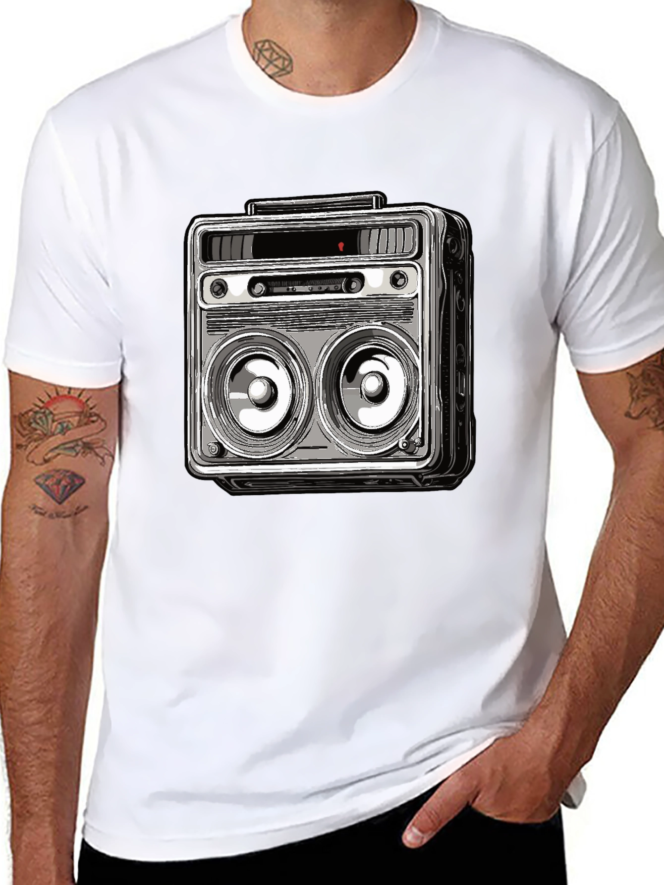 Retro Boombox Graphic Tee - Classic Sound Style