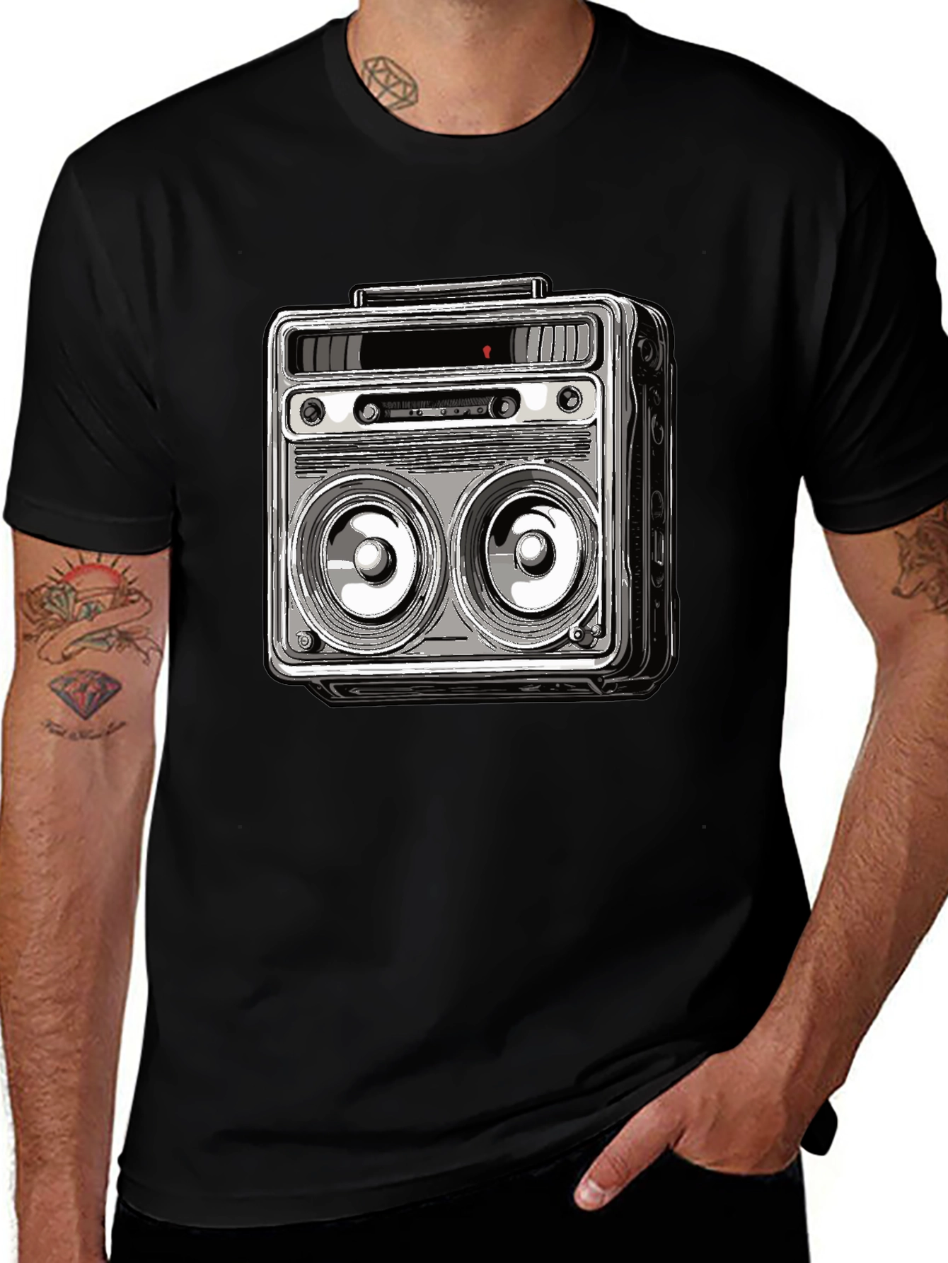 Retro Boombox Graphic Tee - Classic Sound Style