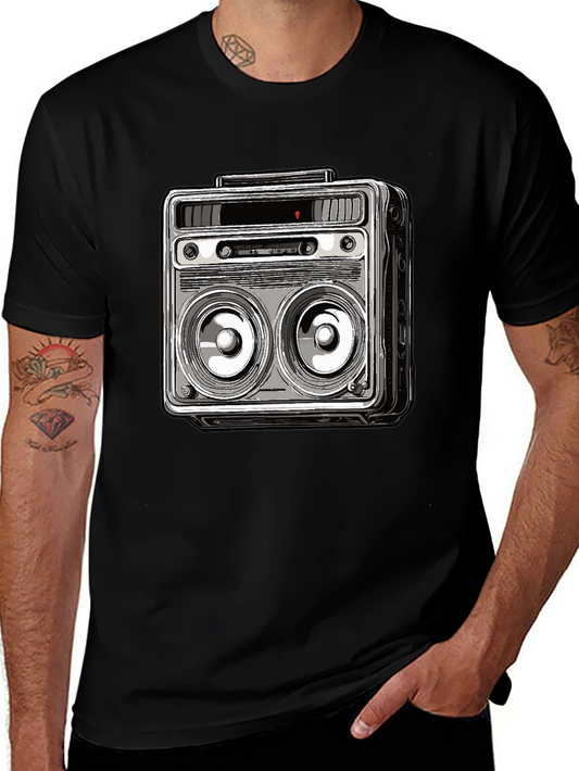 Retro Boombox Graphic Tee - Classic Sound Style