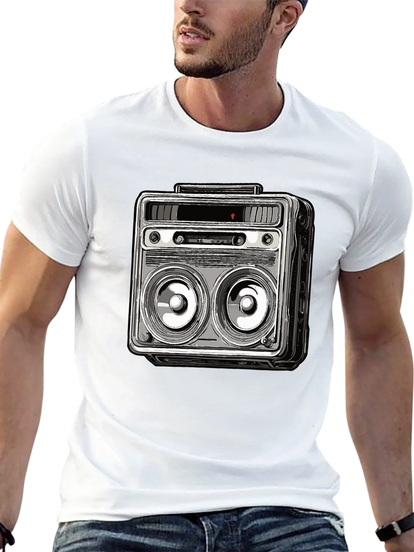Retro Boombox Graphic Tee - Classic Sound Style