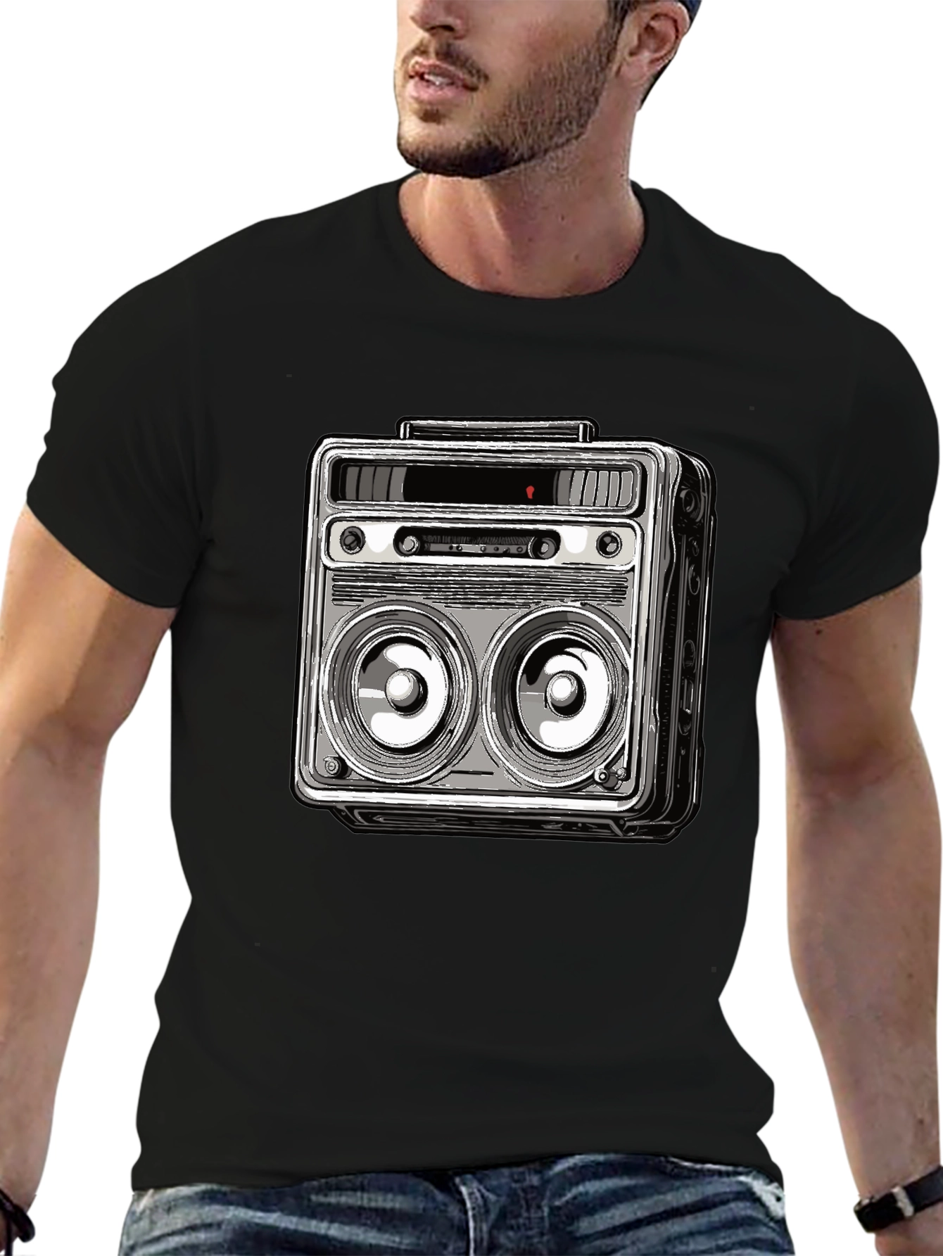 Retro Boombox Graphic Tee - Classic Sound Style