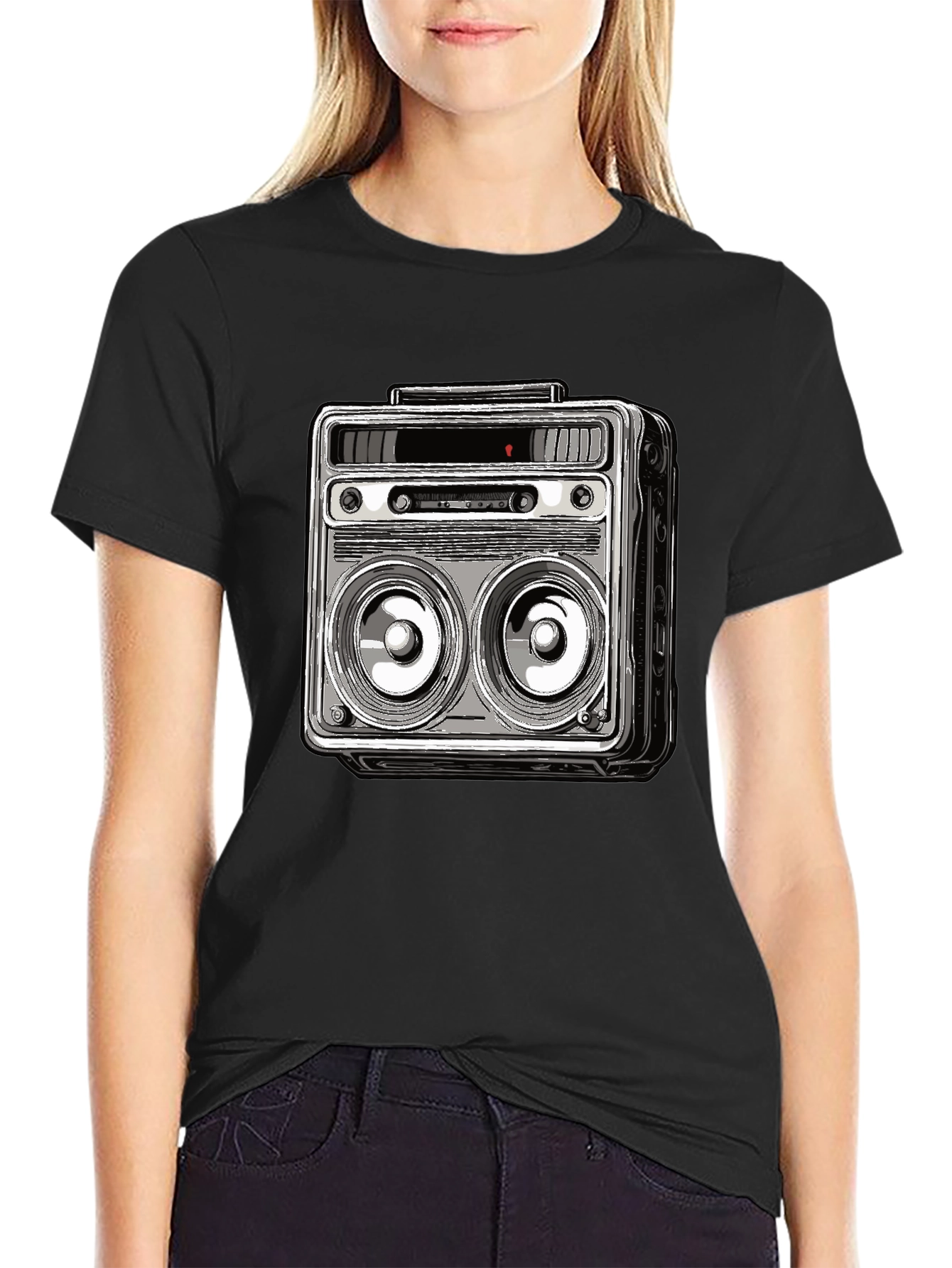 Retro Boombox Graphic Tee - Classic Sound Style