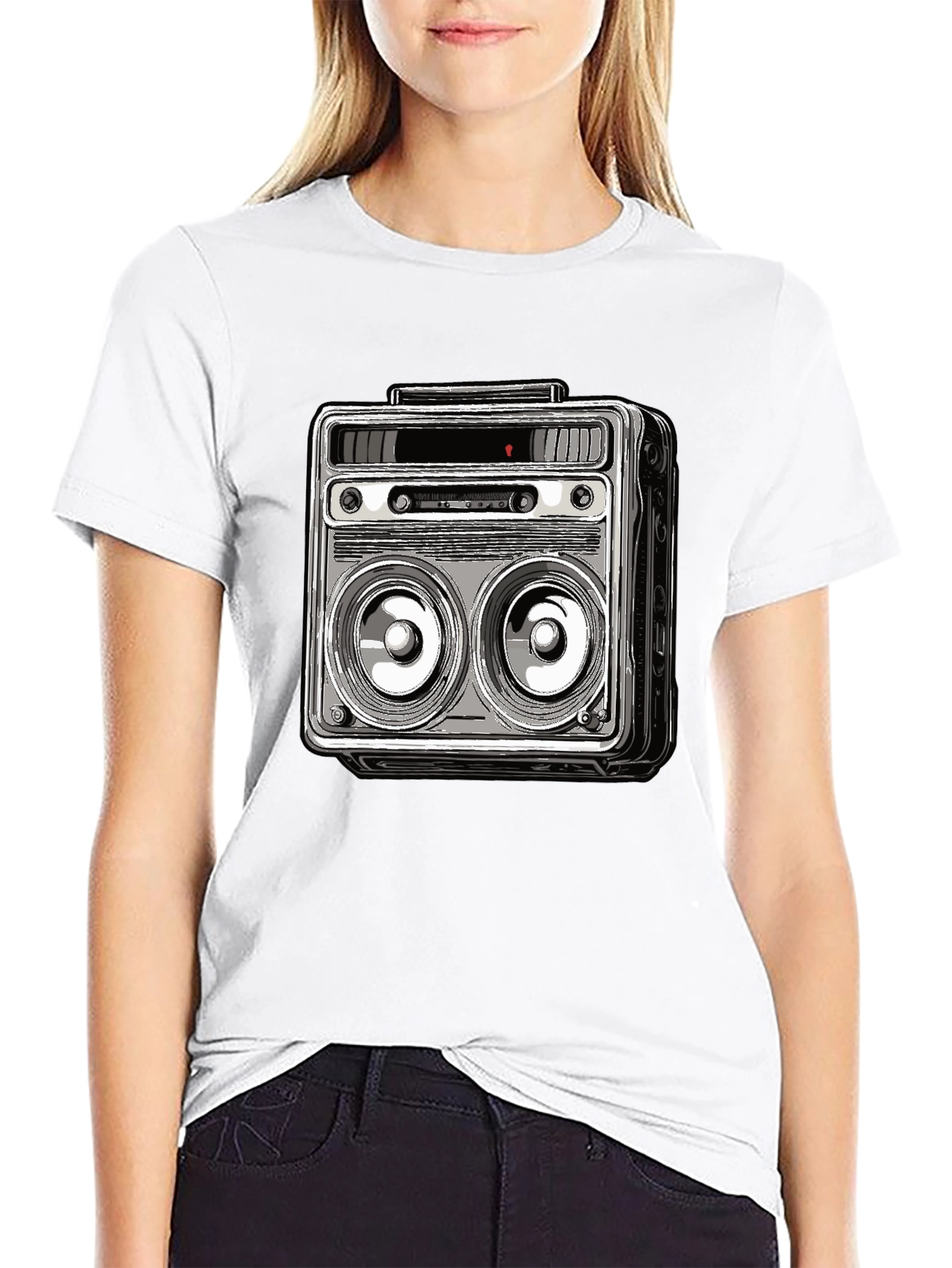 Retro Boombox Graphic Tee - Classic Sound Style
