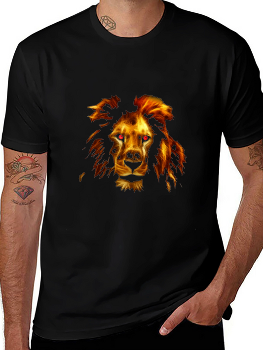 Fiery Lion Graphic Tee - Black Cotton Comfort