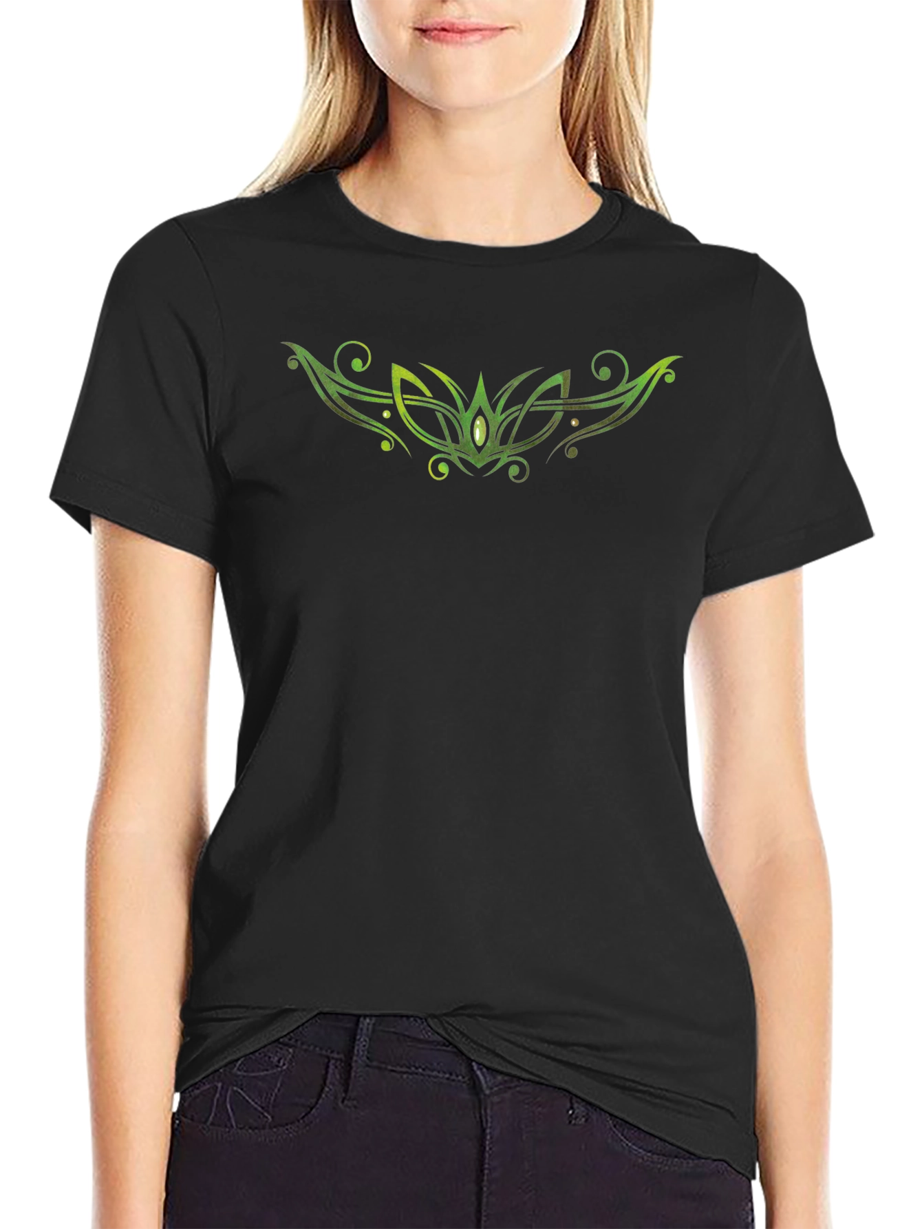 Green Celtic Knot Graphic Black T-Shirt
