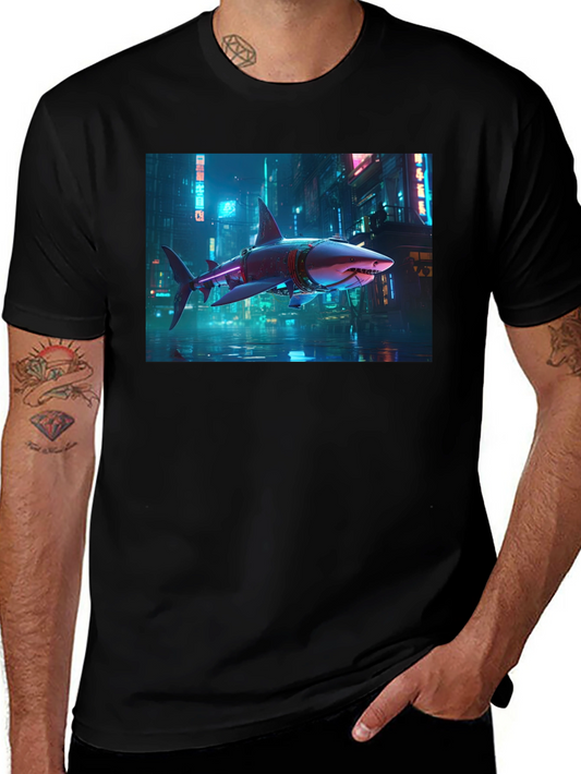 Cyberpunk Shark T-Shirt - Futuristic Urban Style
