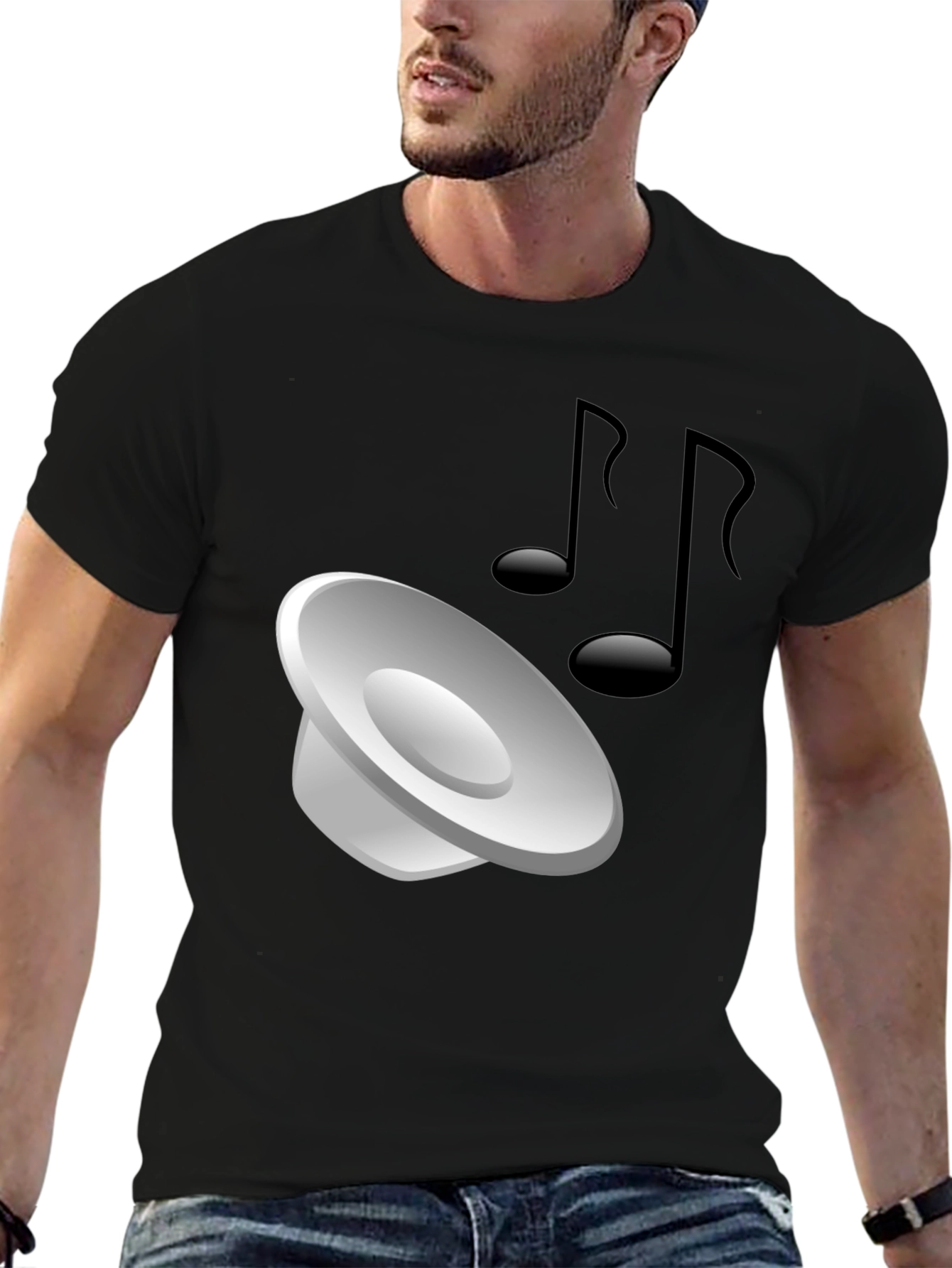 Mens Black T-shirt with Music Graphic