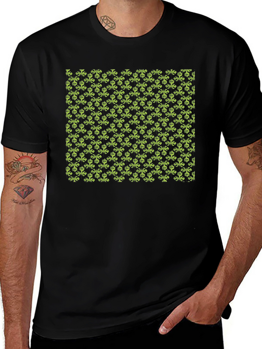 Stylish Black T-Shirt with Green Floral Pattern