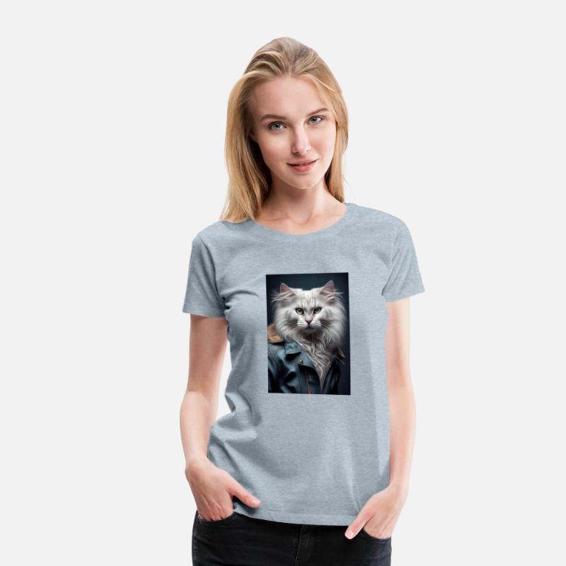 Turkish Angora Cat Breed Portrait wears a leather