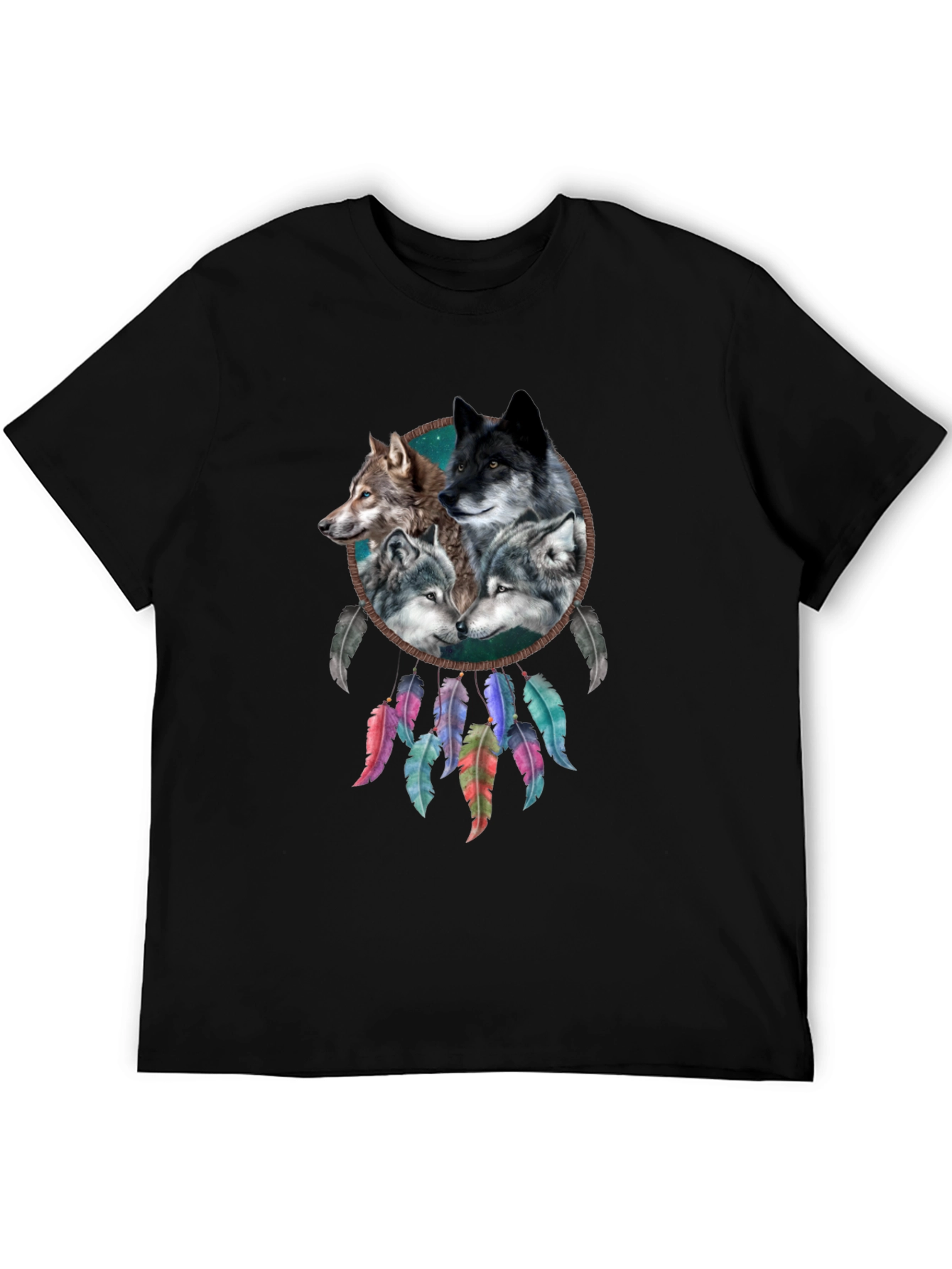 Wolf Dreamcatcher Graphic Tee - Mens Black T-Shirt