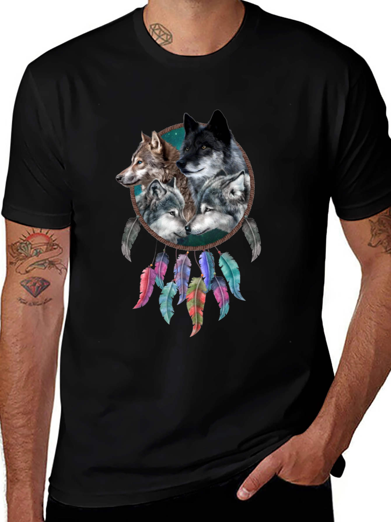 Wolf Dreamcatcher Graphic Tee - Mens Black T-Shirt