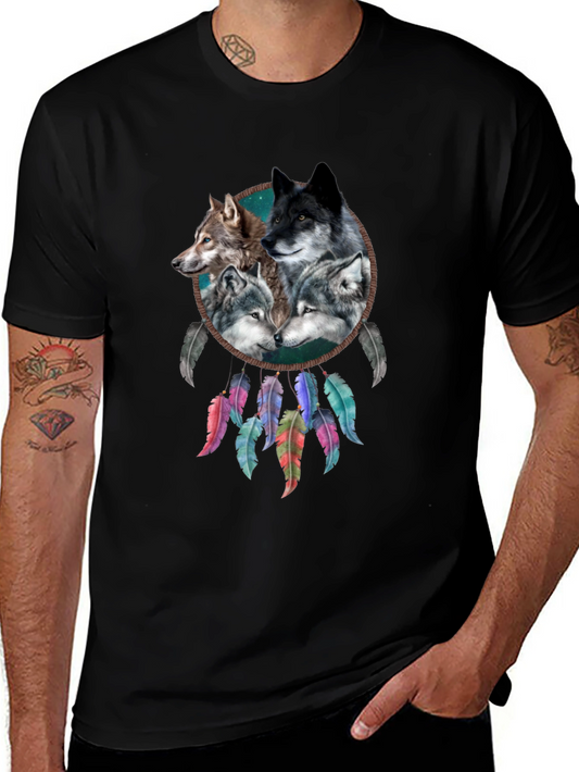 Wolf Dreamcatcher Graphic Tee - Mens Black T-Shirt