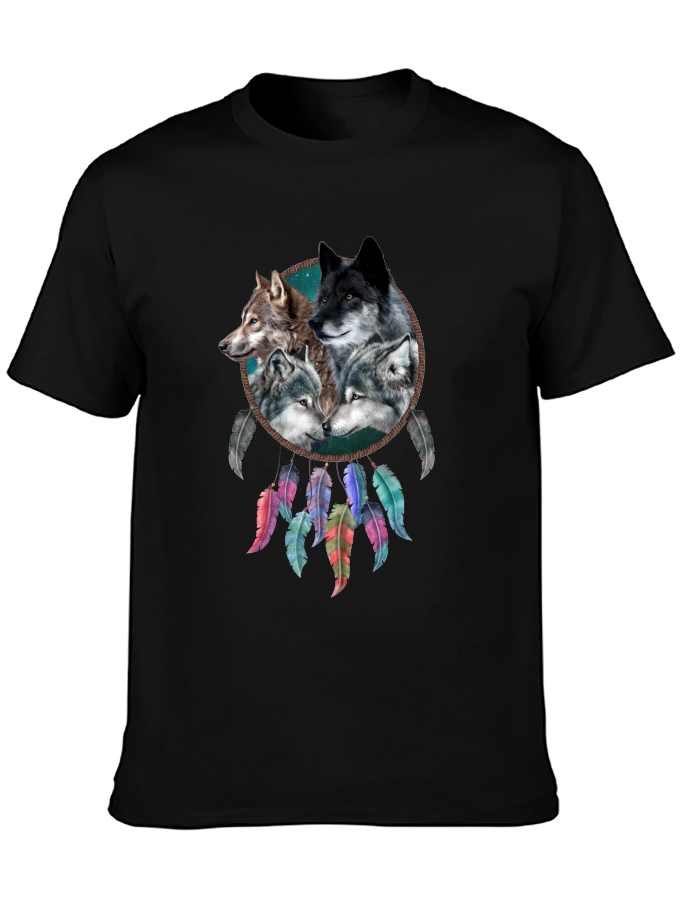 Wolf Dreamcatcher Graphic Tee - Mens Black T-Shirt