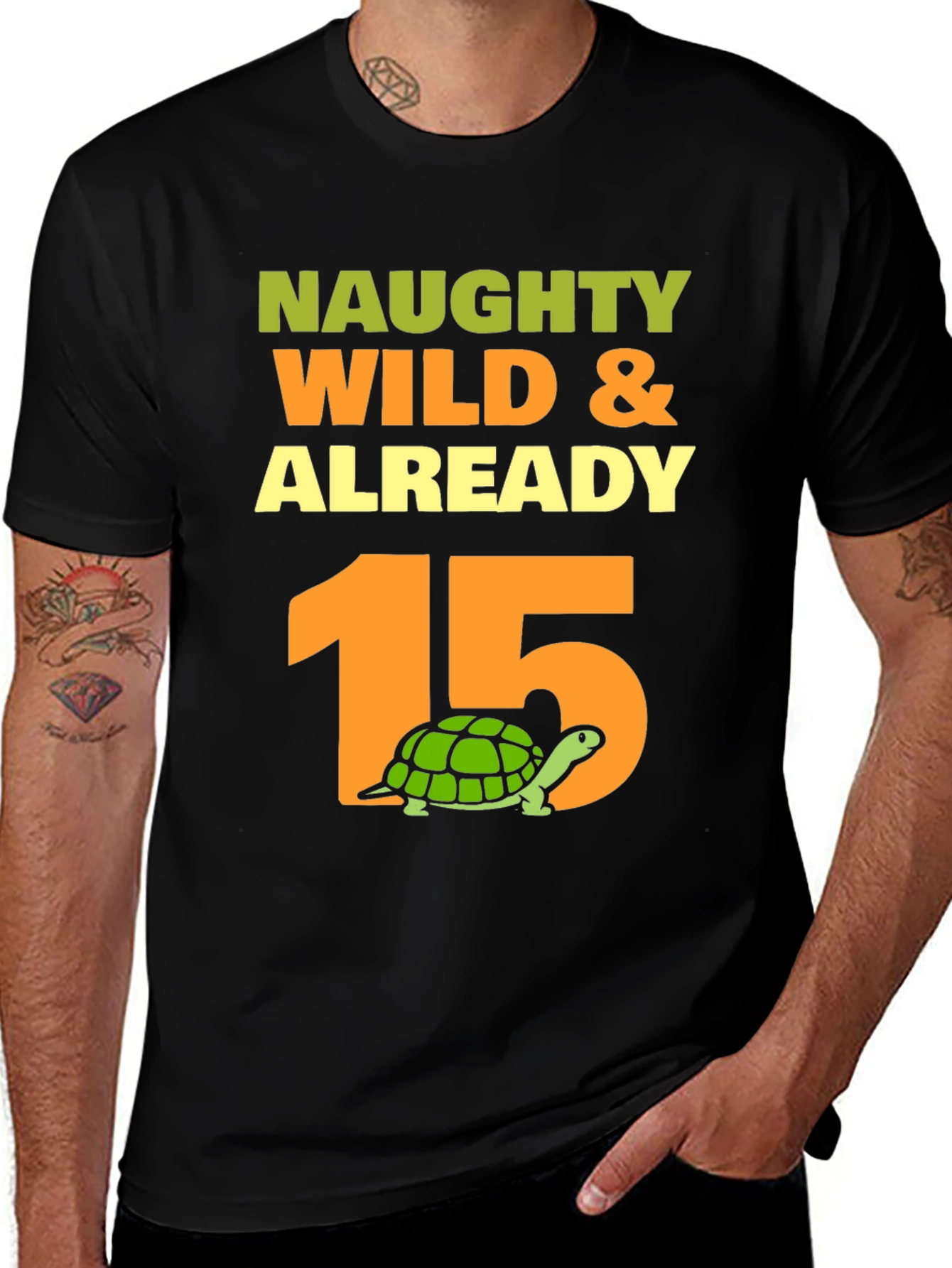 Naughty Wild 15th Birthday T-Shirt with Turtle