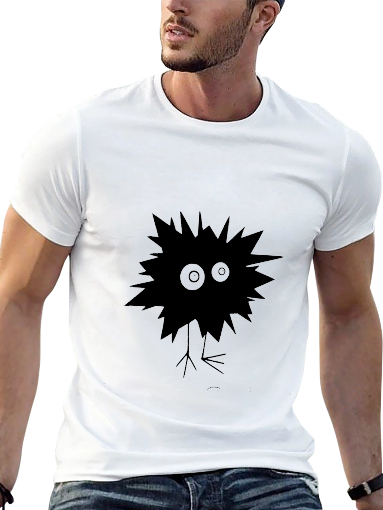 Mens Black T-Shirt with Quirky Creature Graphic