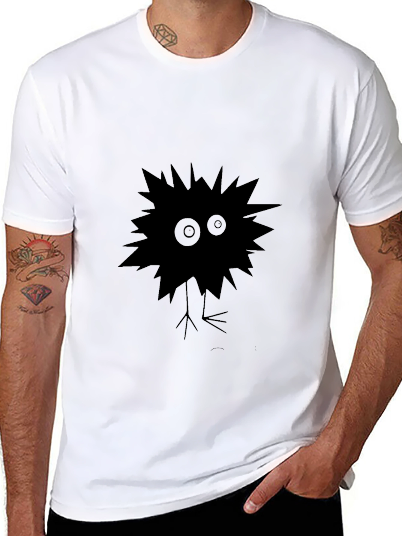 Mens Black T-Shirt with Quirky Creature Graphic