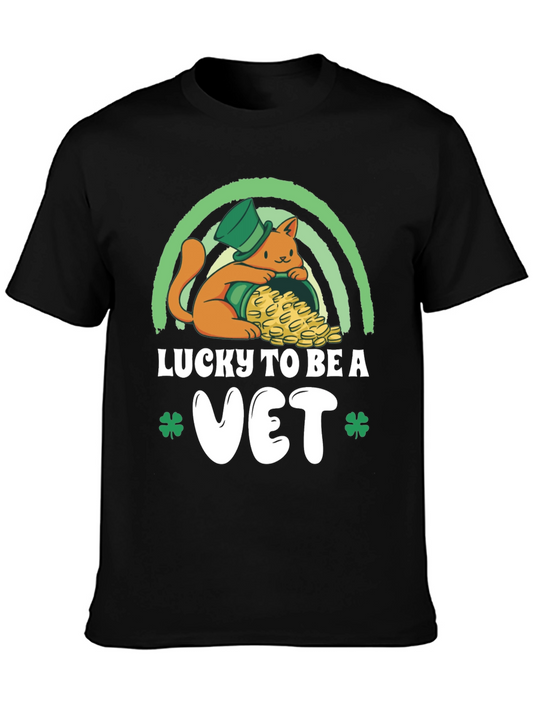 Lucky To Be a Vet T-Shirt - St. Patricks Day Cat