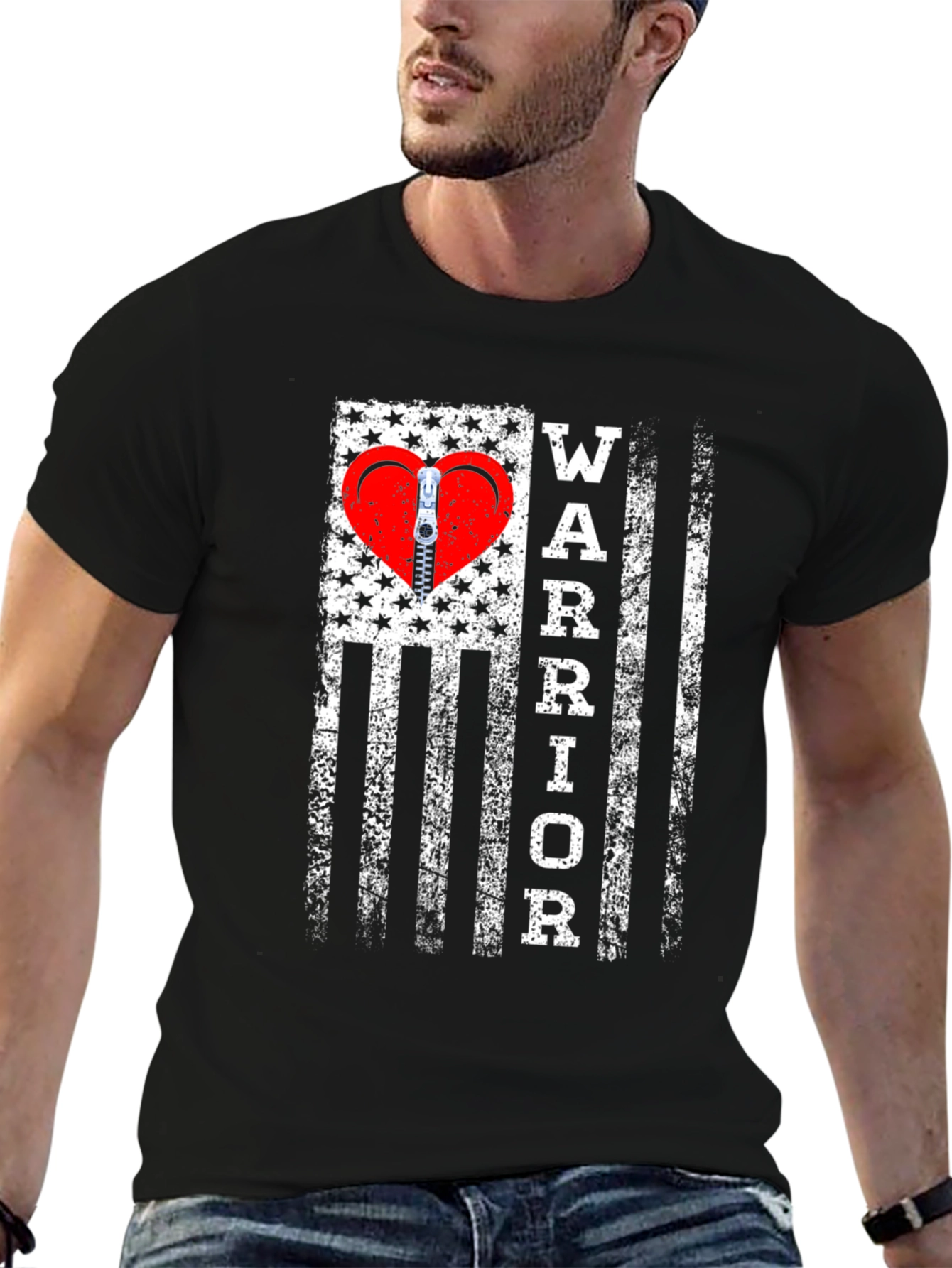 Warrior Heart Zipper T-Shirt - Mens