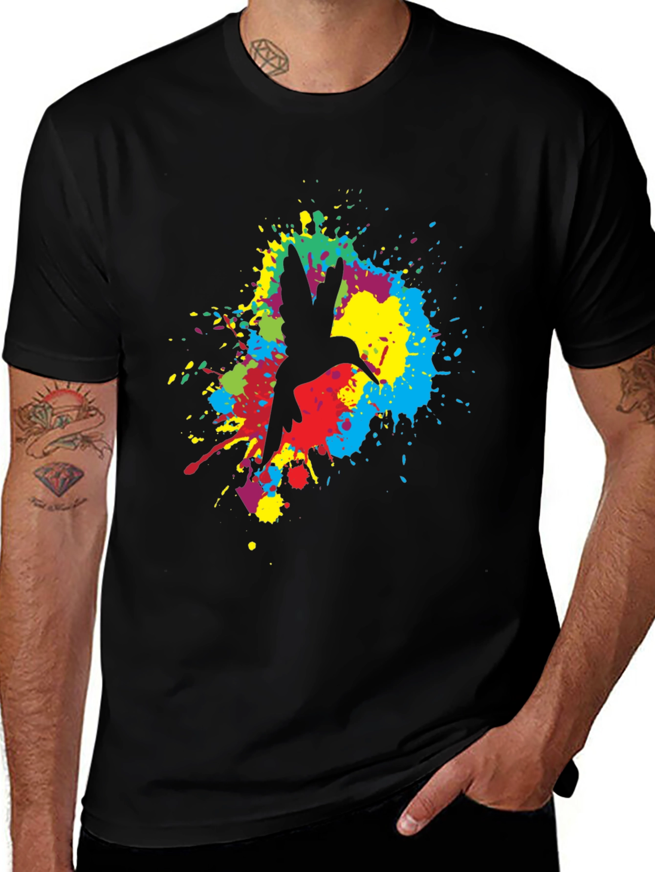 Hummingbird Splash Graphic Black T-Shirt