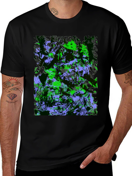 Abstract Green & Purple Graphic Black T-Shirt