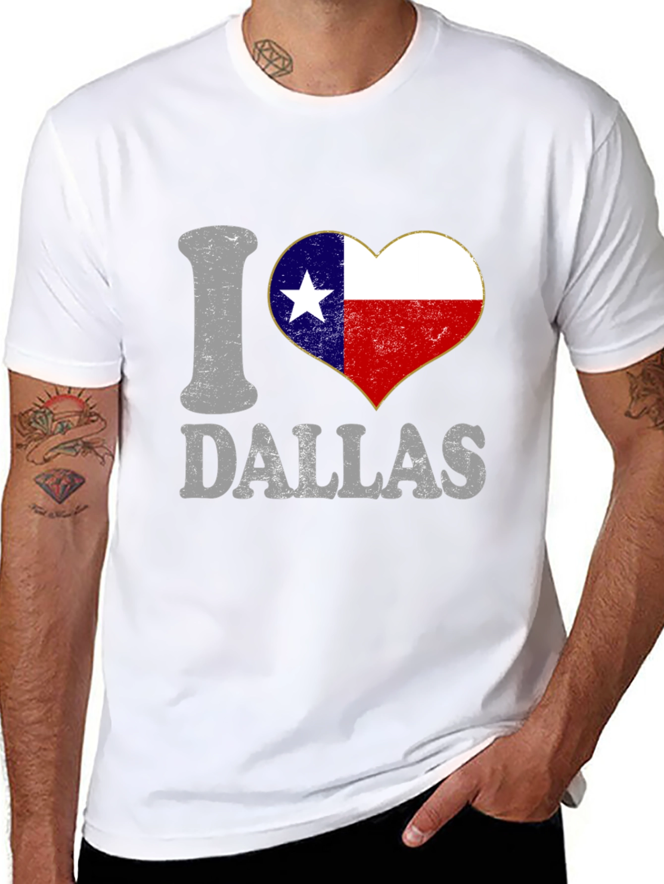 I Love Dallas Texas Flag Heart Graphic Tee
