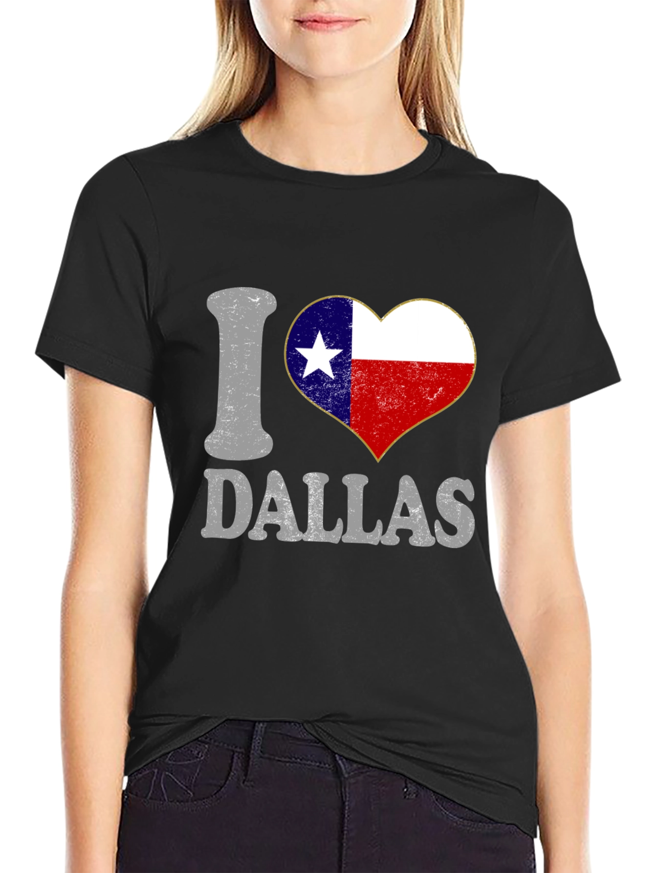 I Love Dallas Texas Flag Heart Graphic Tee