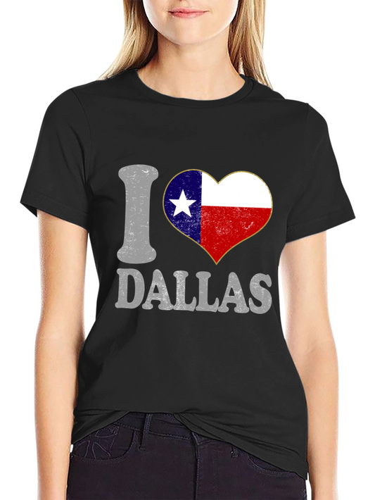 I Love Dallas Texas Flag Heart Graphic Tee