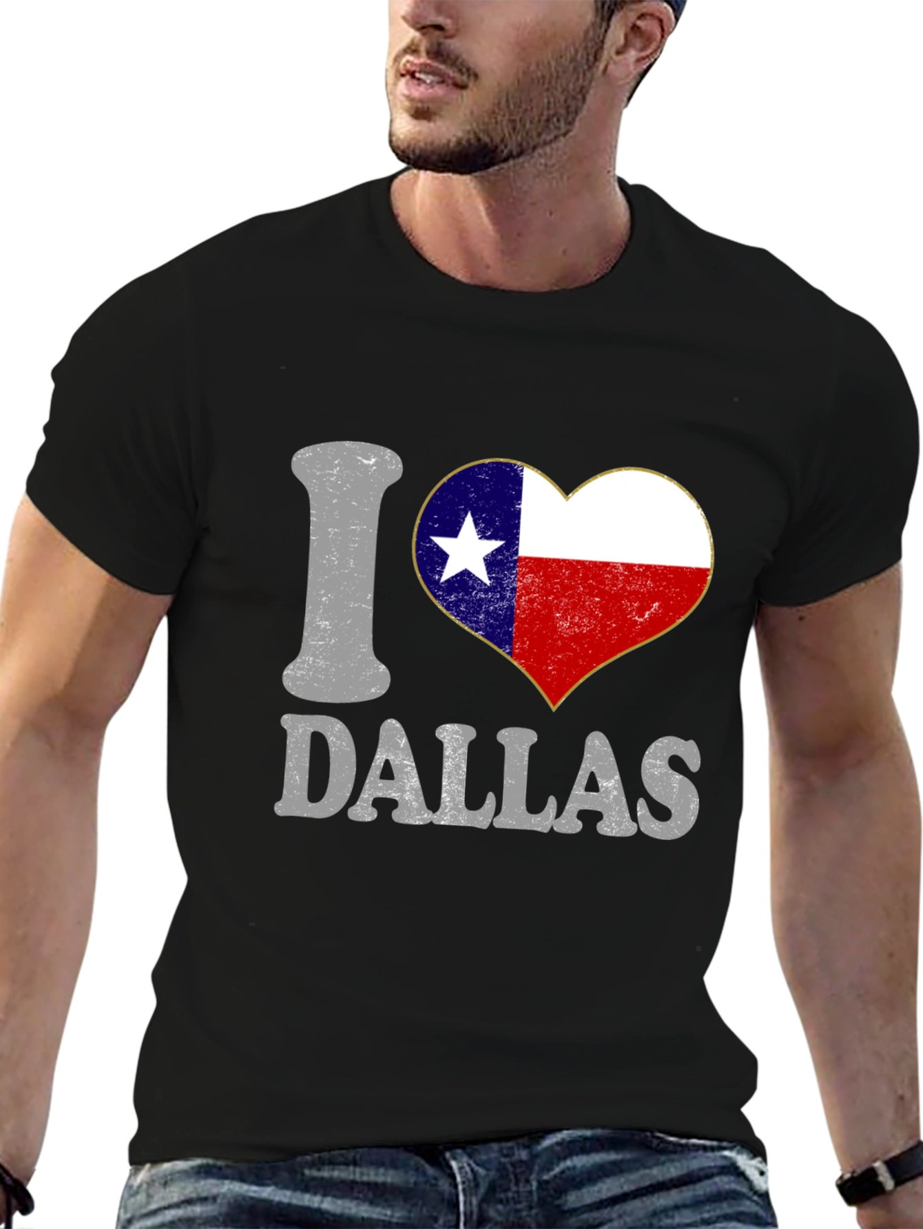 I Love Dallas Texas Flag Heart Graphic Tee