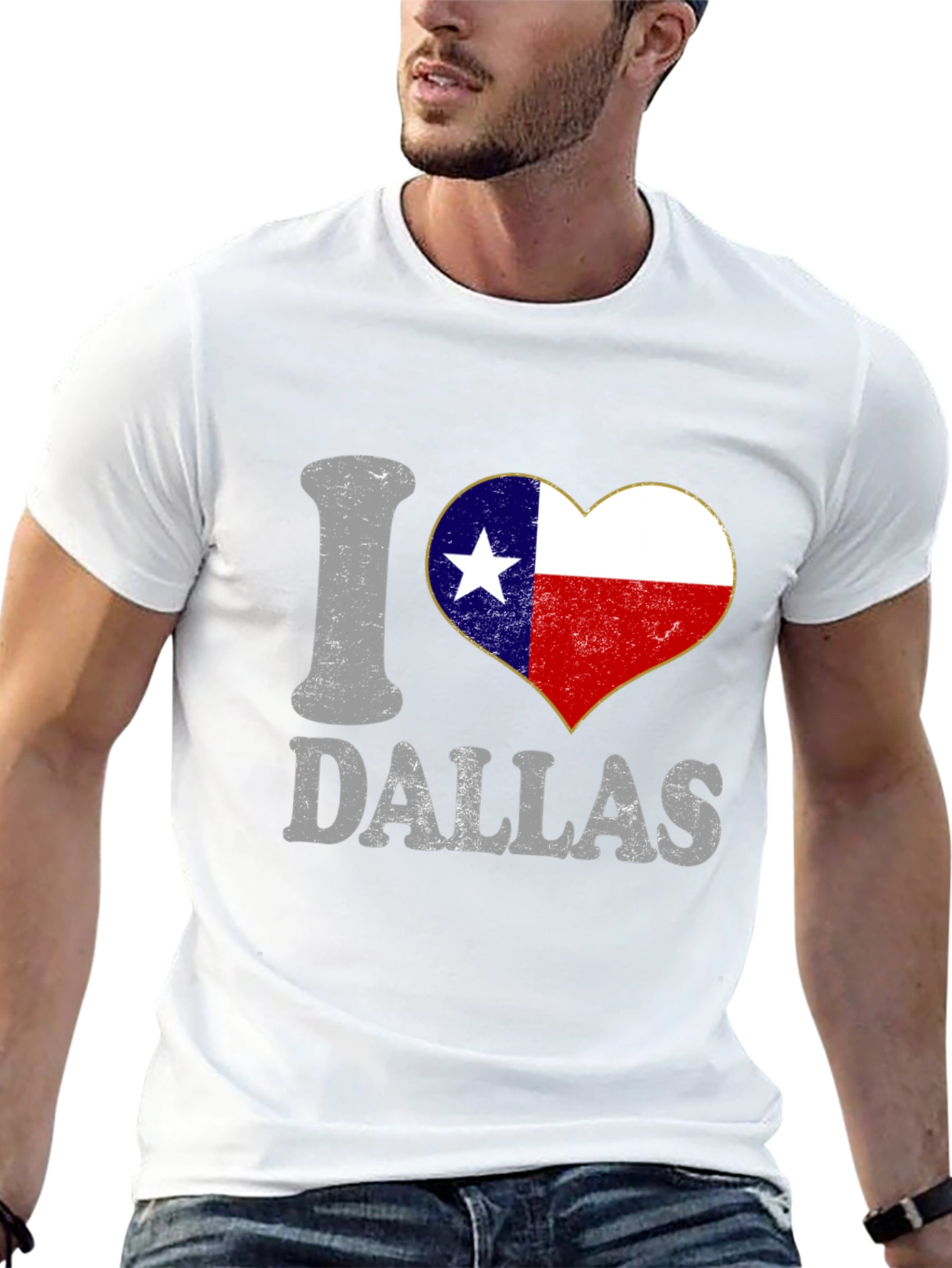 I Love Dallas Texas Flag Heart Graphic Tee