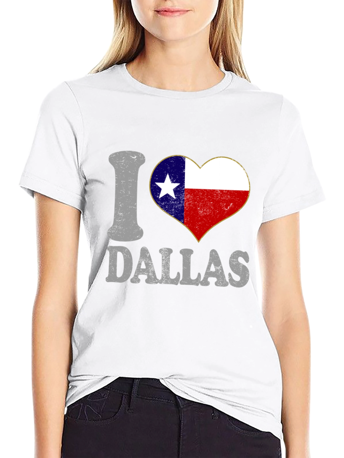 I Love Dallas Texas Flag Heart Graphic Tee