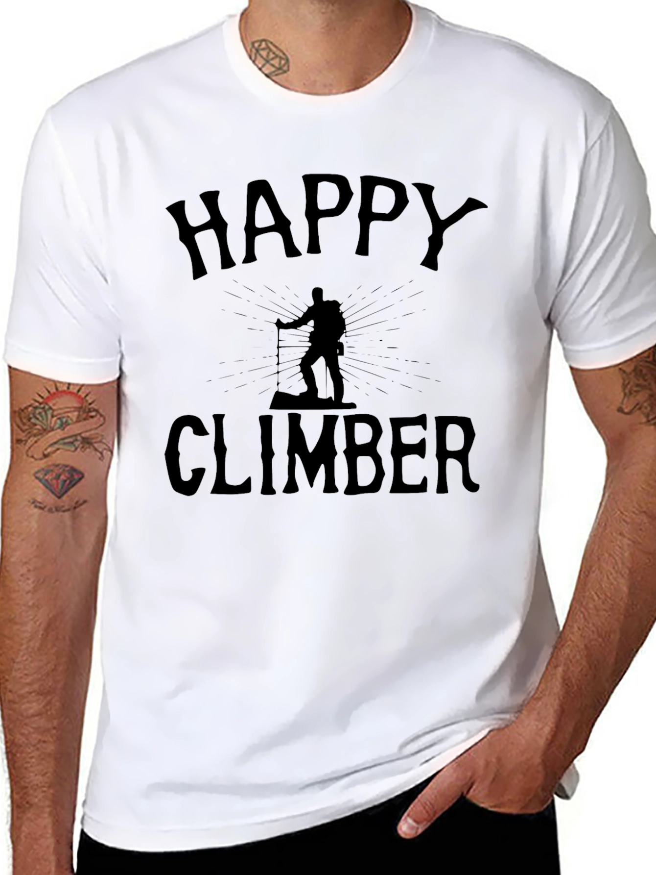 Happy Climber Graphic Tee - Black Cotton T-Shirt