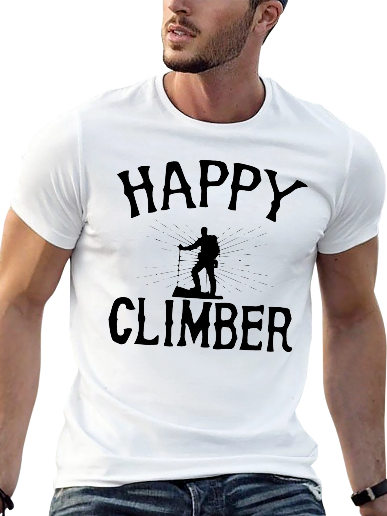 Happy Climber Graphic Tee - Black Cotton T-Shirt