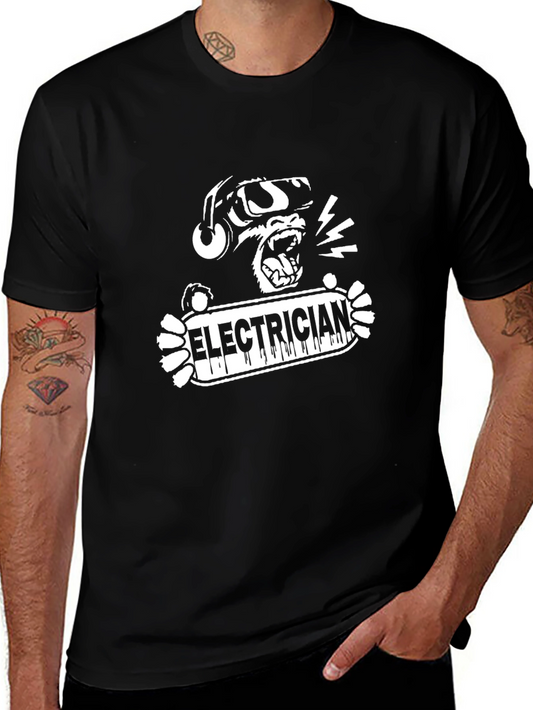 Electrician Monkey Graphic Black T-Shirt