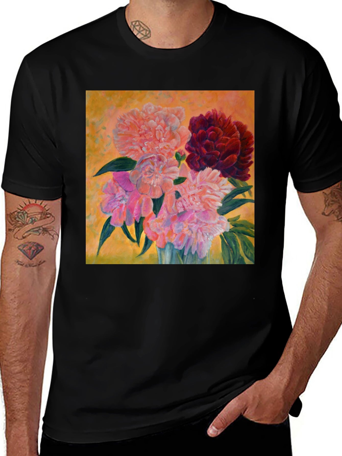 Floral Art T-Shirt - Unique Peony Design
